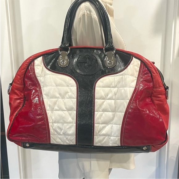 Gucci Snow Glam Leather Boston Bag, vintage 90s, red/black/white, EUC - Picture 5 of 16